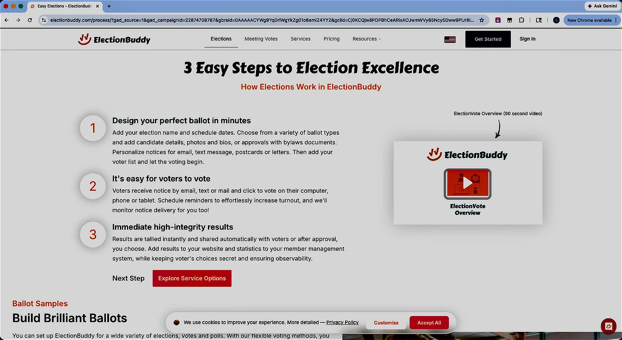 ElectionBuddy platform screenshot used as a visual reference for the Michigan Democratic Party electronic convention voting controversy.