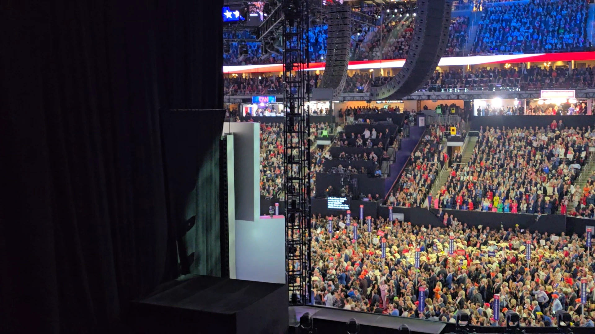 Crowd filling the arena at the 2024 Republican National Convention