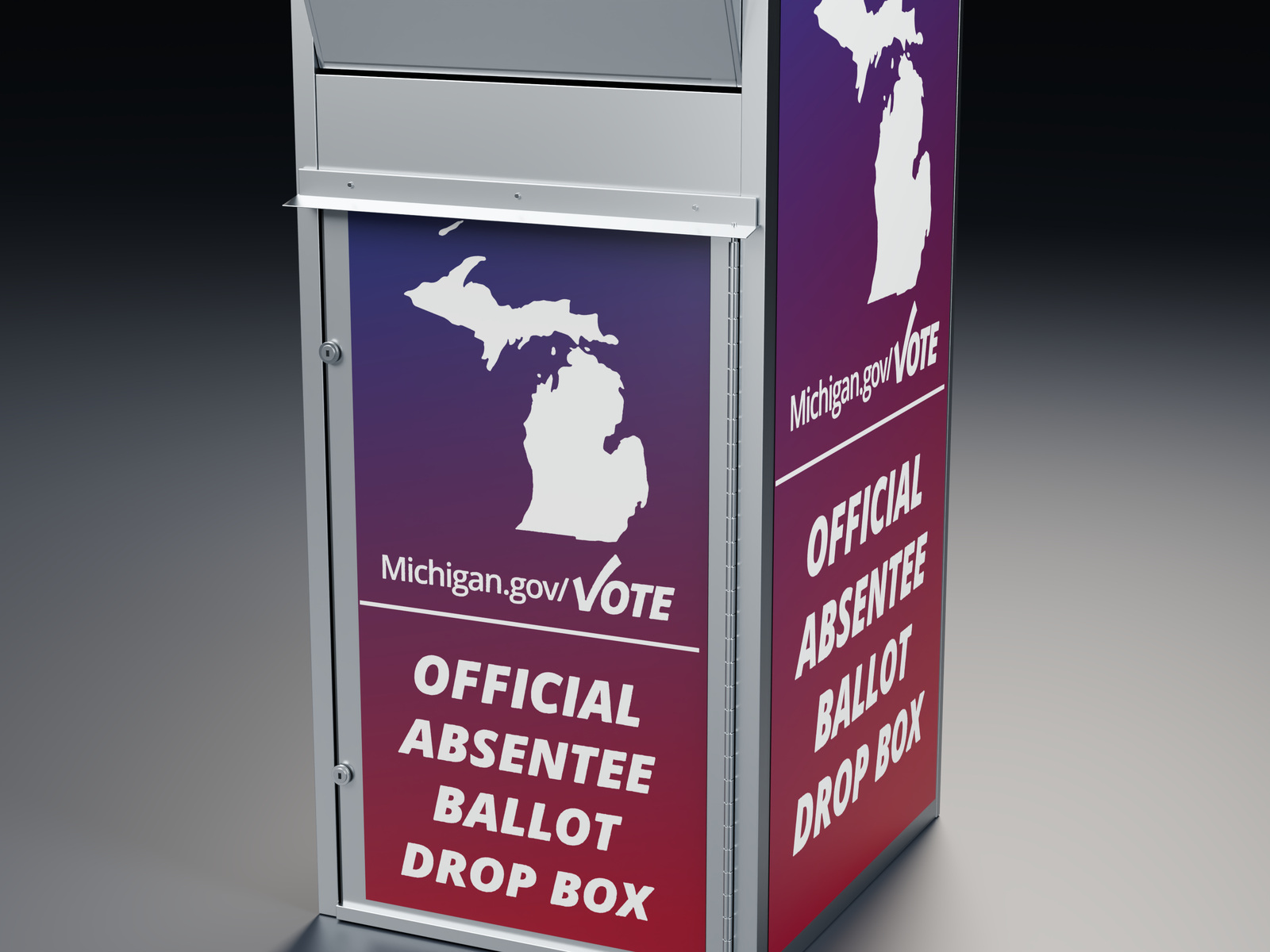 Close detail of the reconstructed Michigan absentee ballot drop box.