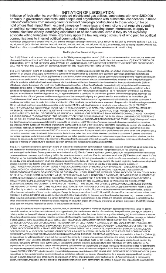 Filed Proposal 2 law, printed page 1. Sections 3, 5 and 6.